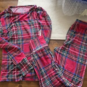 Posh Peanut Red Tartan Plaid Kids Pajama Set with Green & Blue Accents Size 7-8